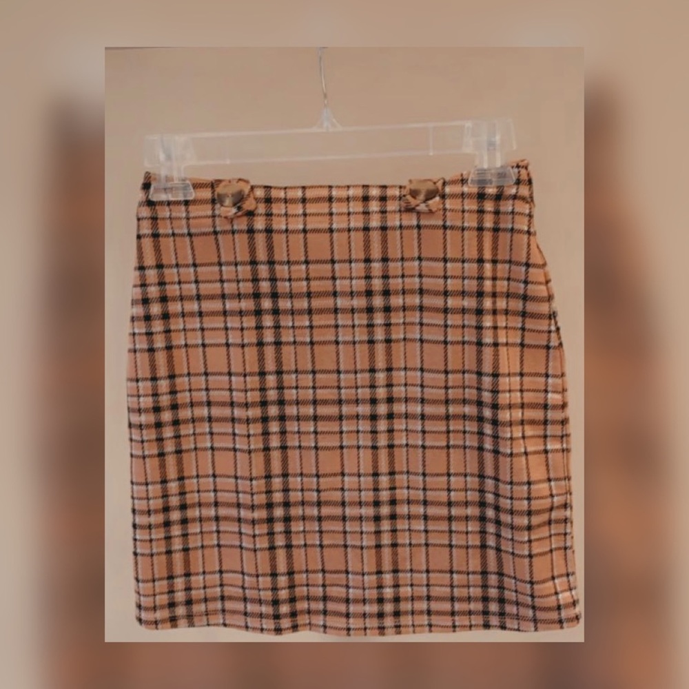 Pink Plaid Skirt with Suspenders.
